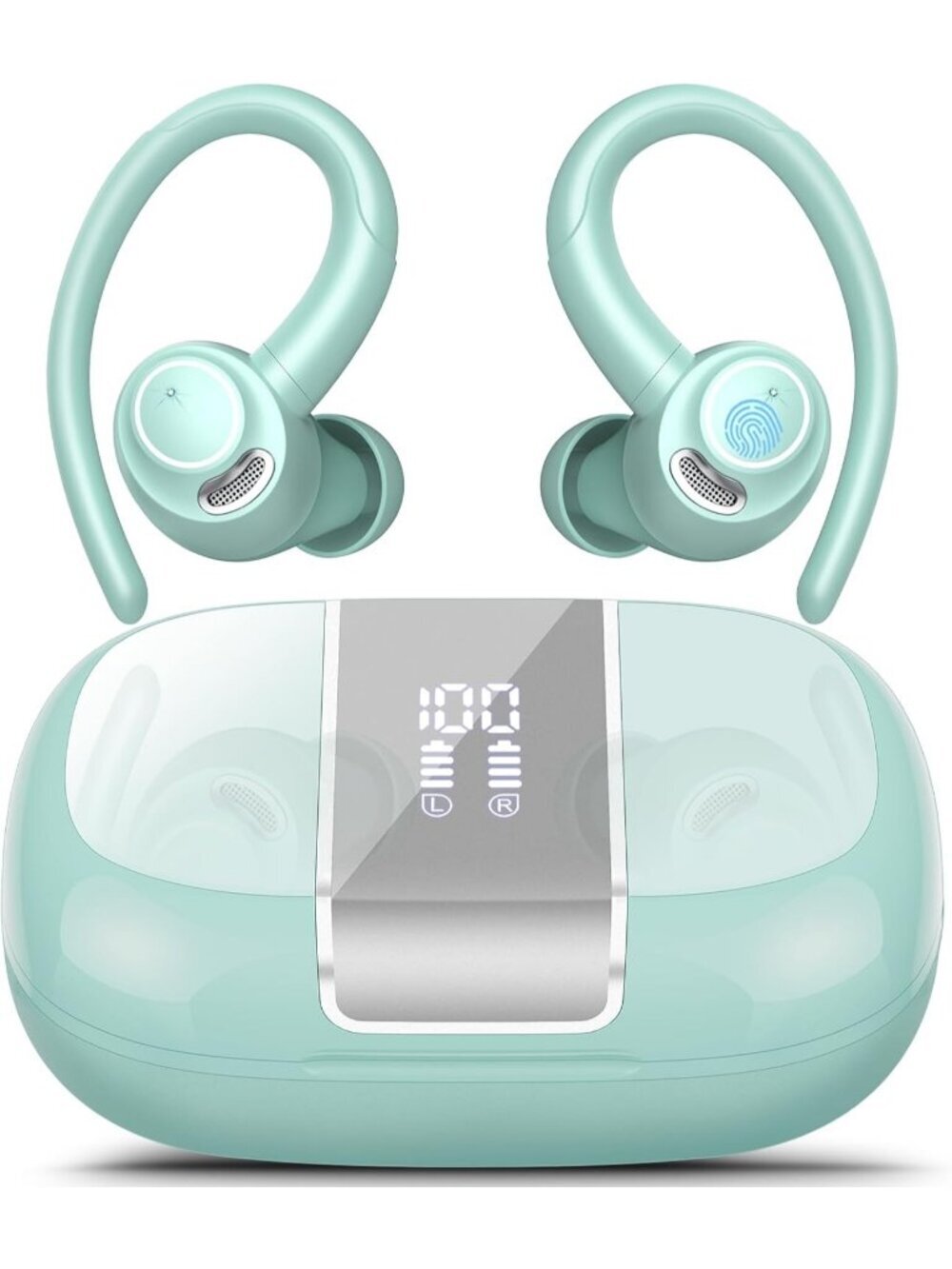 Wireless 48H Misty Blue Earbuds Stereo Deep Bass Bluetooth ENC Mic LED Display